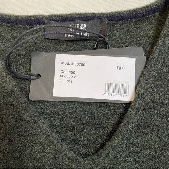 NWT New $210 +39 MASQ V-Neck Wool Dark Green Sweater Size S Made In Italy - Picture 6 of 9